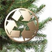 christmas tree branch with recycling sign ornament