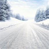 A winter road on a snowy day
